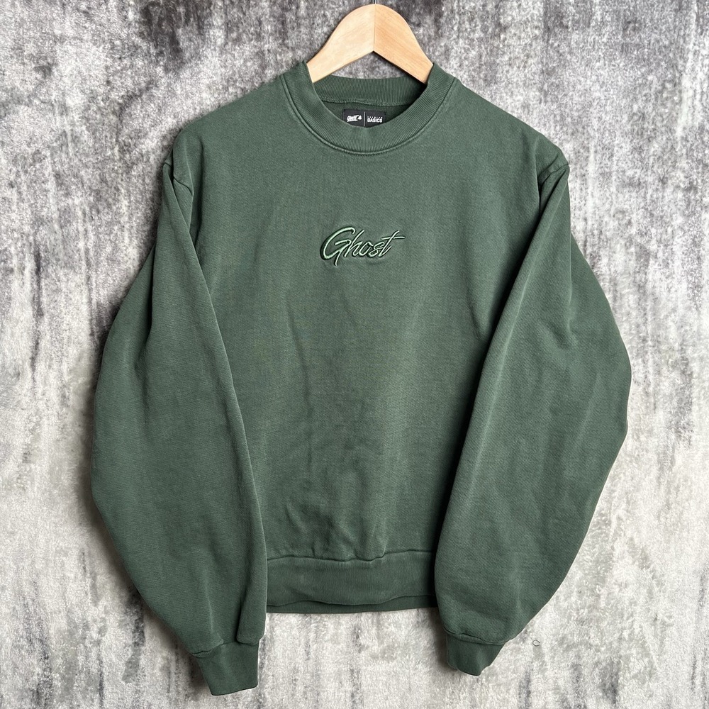Ghost Sweatshirt Men's S Green Fleece Long Sleeve Crew Neck Embroidered Logo